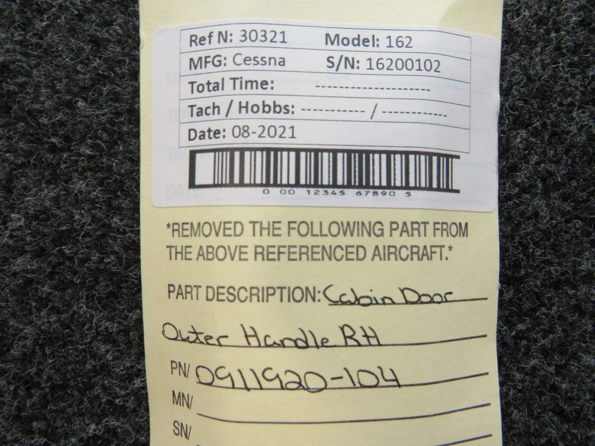 0911920-104 Cessna 162 Cabin Door Outer Handle RH BAS Part Sales | Airplane Parts