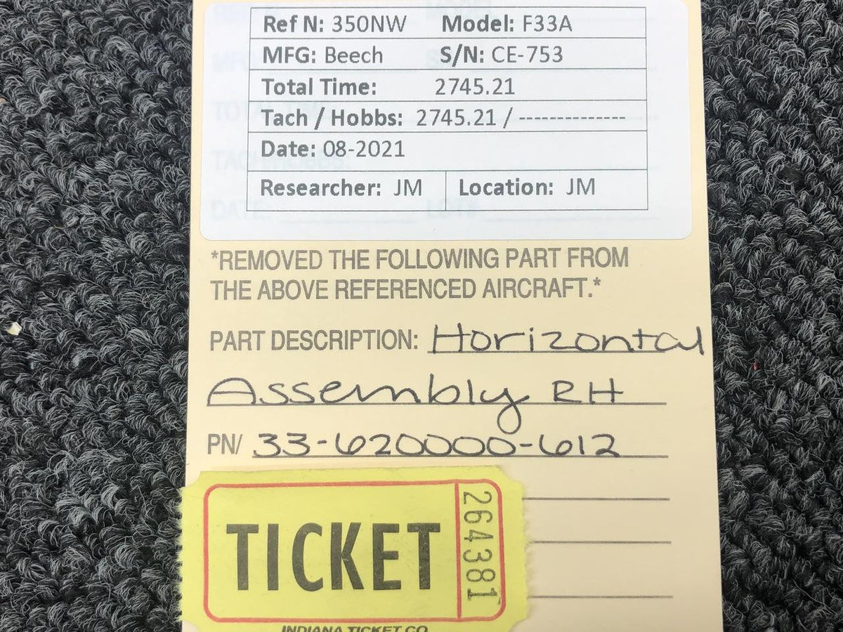 Beech 33-620000-612 Beech F33A Horizontal Stabilizer Assembly RH