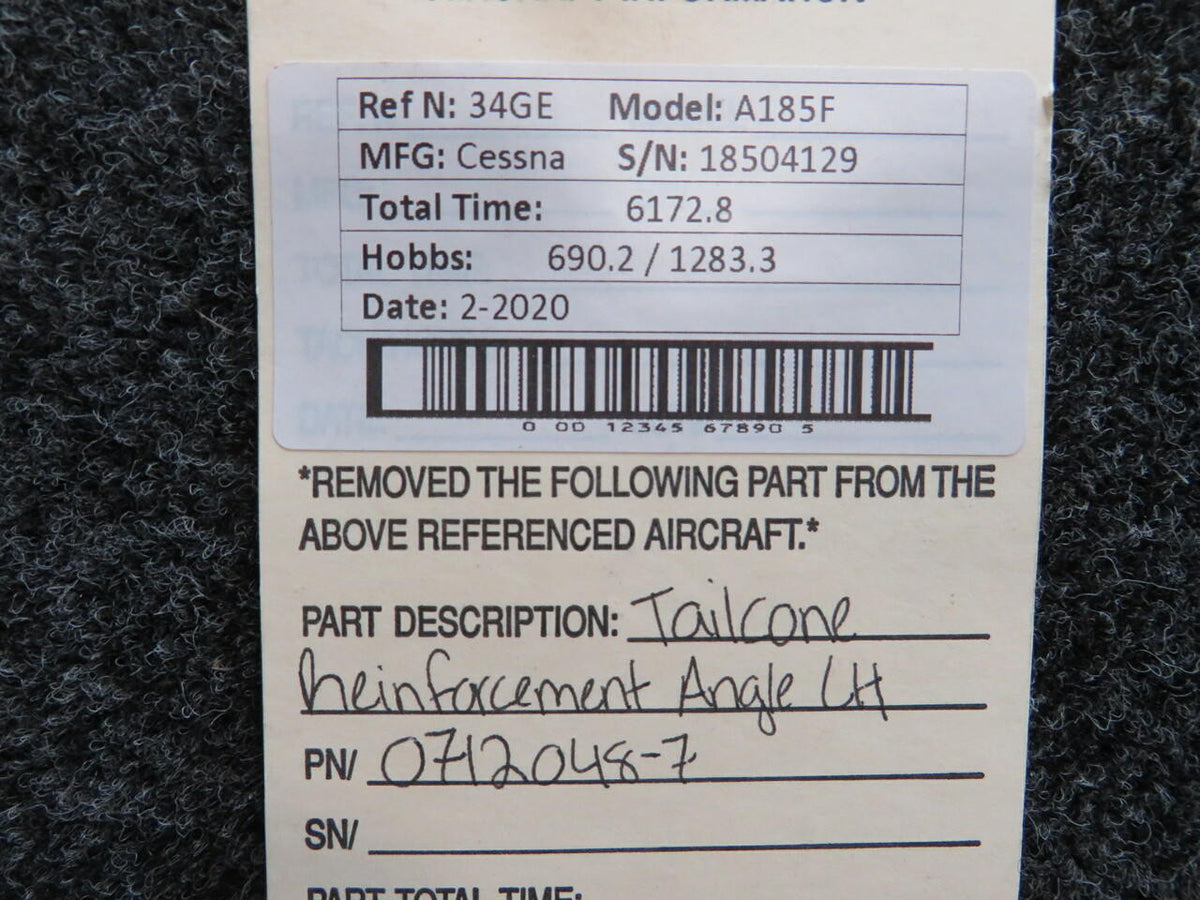 Cessna 0712048-7 Cessna A185F Tailcone Reinforcement Angle LH