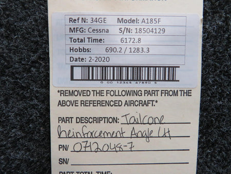 Cessna 0712048-7 Cessna A185F Tailcone Reinforcement Angle LH