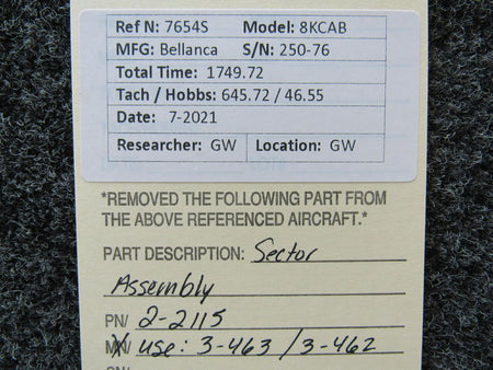 Bellanca 2-2115 USE 3-463 / 3-462 Bellanca 8KCAB Sector Assembly