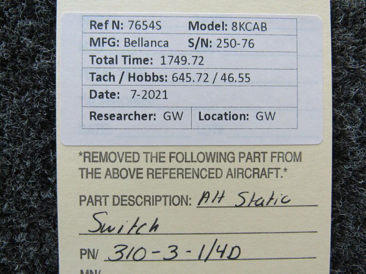 Bellanca 310-3-1 / 4D Bellanca 8KCAB Alt Static Switch