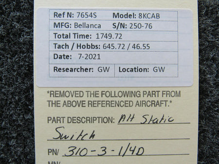 Bellanca 310-3-1 / 4D Bellanca 8KCAB Alt Static Switch