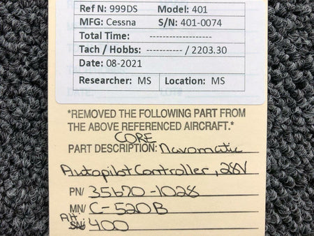 Navomatic 35670-1028 M/N C-520B Cessna 401 Navomatic Autopilot Controller 28V CORE