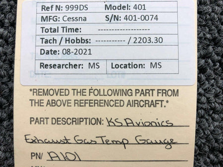 KS Avionics A101 Cessna 401 KS Avionics Exhaust Gas Temperature Gauge