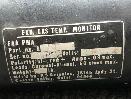 KS Avionics A101 Cessna 401 KS Avionics Exhaust Gas Temperature Gauge