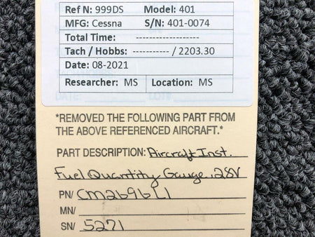 Aircraft Instruments CM2696l1 Cessna 401 Aircraft Inst Fuel Quantity Gauge