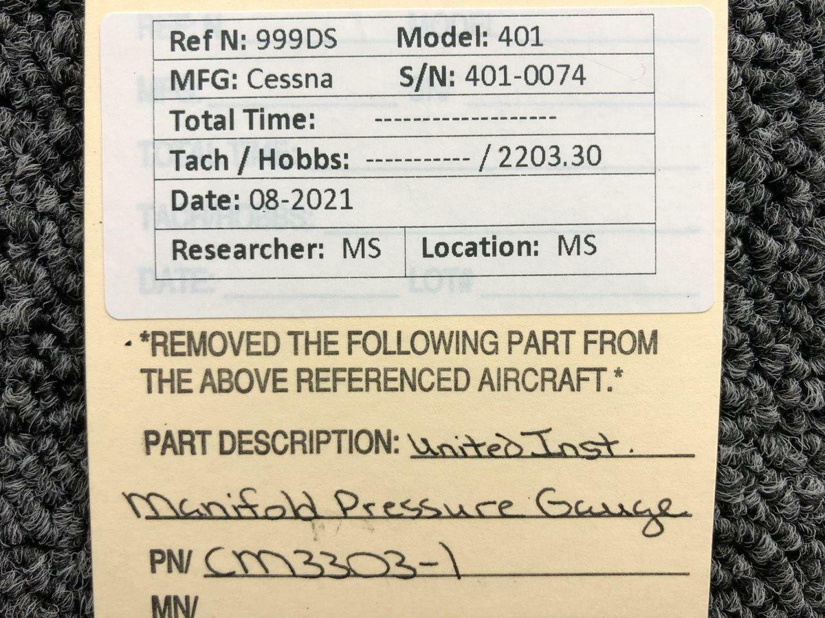Aircraft Instruments CM3303-1 Cessna 401 Aircraft Inst Manifold Pressure Gauge