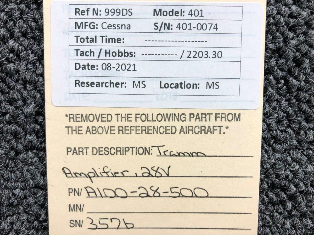 Tramm Corp A100-28-500 Cessna 401 Tramm Amplifier Volts 28