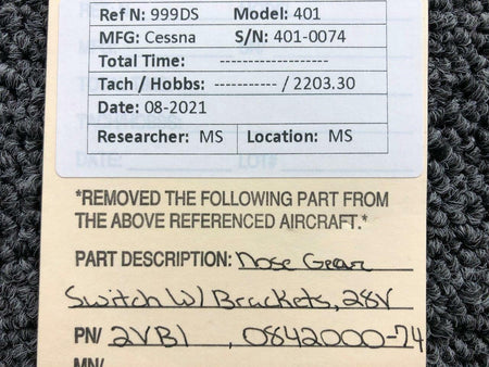 Cessna 2VB1 / 0872000-74 Cessna 401 Nose Gear Switch W/ Brackets Volts 28