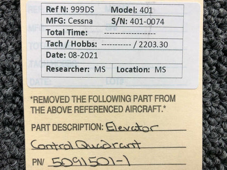 Cessna 5091501-1 Cessna 401 Elevator Control Quadrant