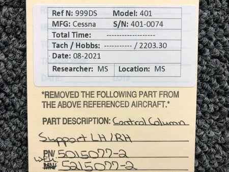 Cessna 5015077-2 WEU 5215077-2 Cessna 401 Control Column Support LH / RH