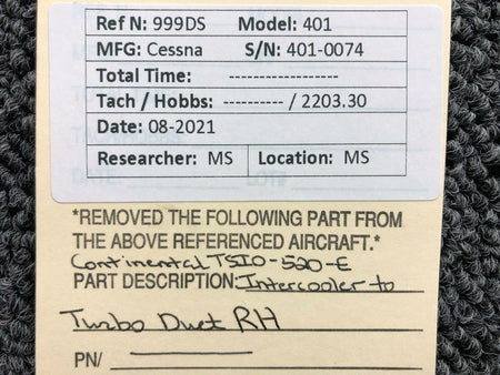 Cessna Cessna 401 Continental TSIO-520-E Intercooler to Turbo Duct Assembly RH