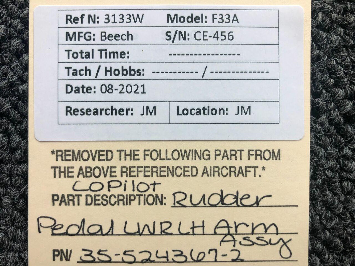 Beechcraft 35-524367-2 Beechcraft F33A Co-Pilot Rudder Pedal Arm Assembly LH