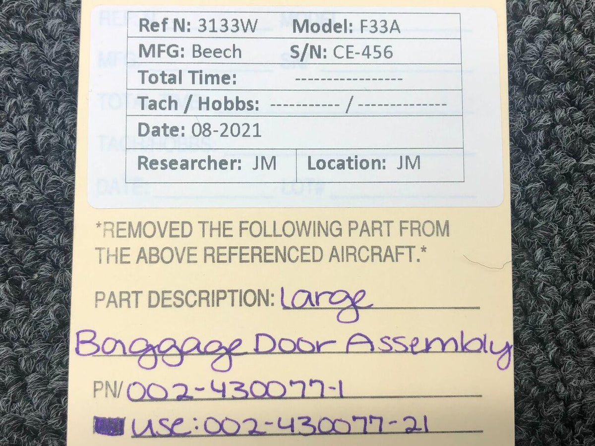 Beechcraft 002-430077-1 USE 002-430077-21 Beechcraft F33A Large Baggage Door Assy