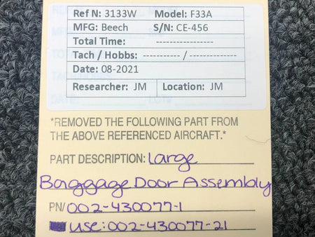 Beechcraft 002-430077-1 USE 002-430077-21 Beechcraft F33A Large Baggage Door Assy