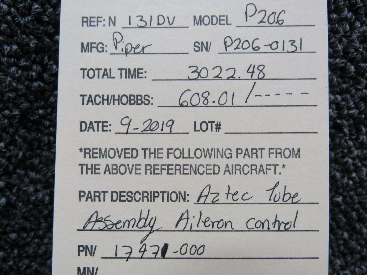 Piper 17471-000 Piper P206 Aztec Tube Assembly Aileron Control