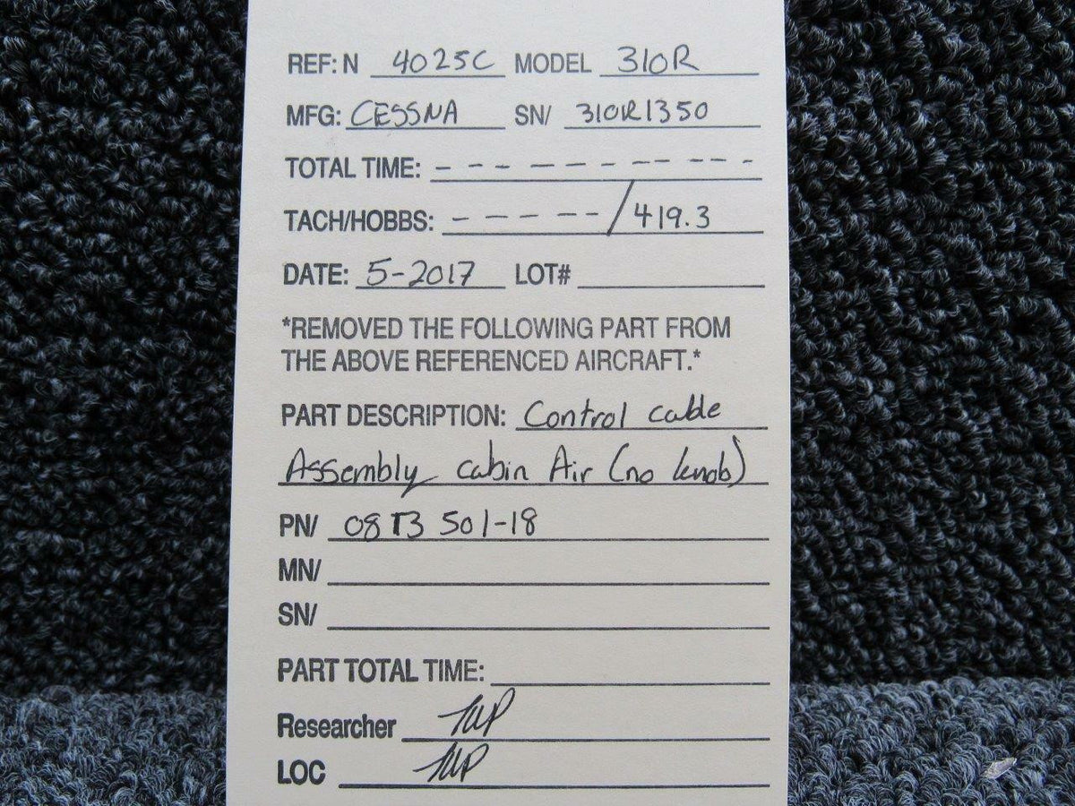 Cessna 0813501-18 Cessna 310R Cabin Air Control Cable Assembly No Knob