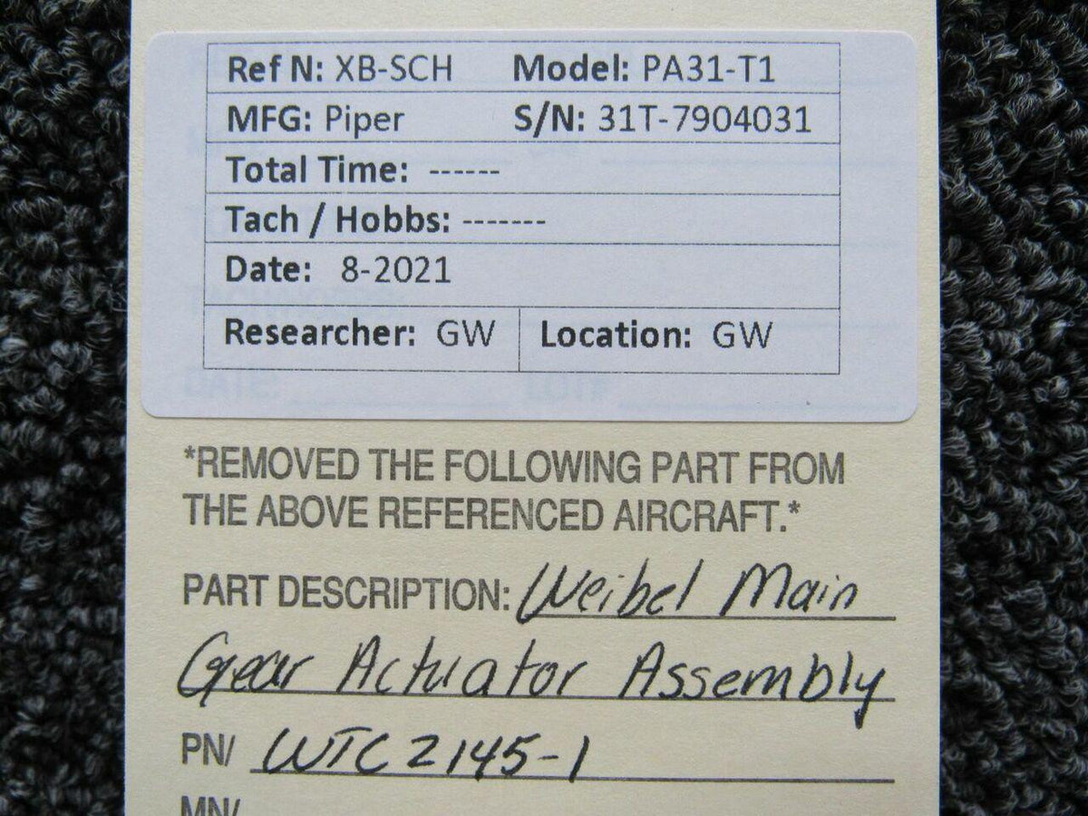 Wiebel WTC2145-1 Piper PA31-T1 Weibel Main Gear Actuator Assembly