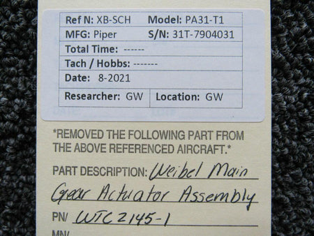 Wiebel WTC2145-1 Piper PA31-T1 Weibel Main Gear Actuator Assembly