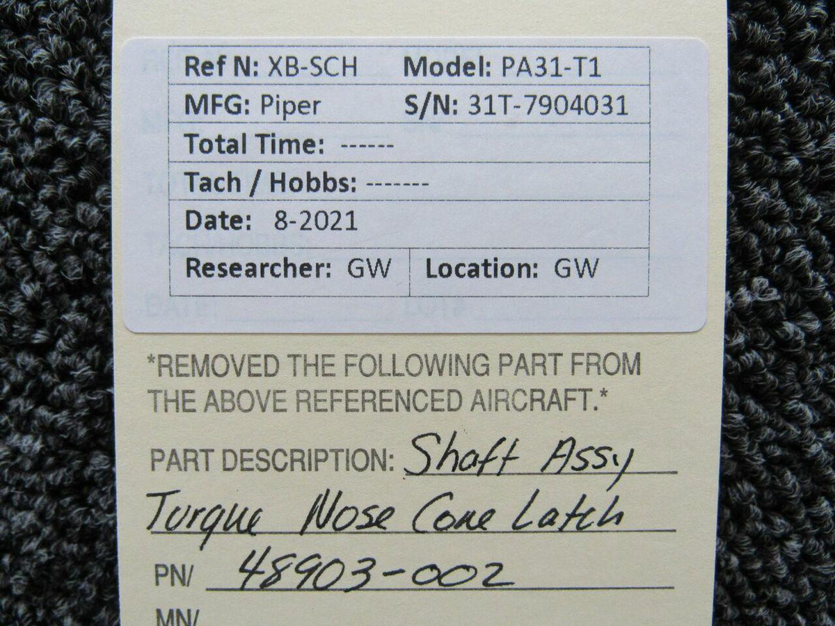 48903-002 Piper PA31-T1 Shaft Assembly Torque Nose Latch BAS Part Sales | Airplane Parts