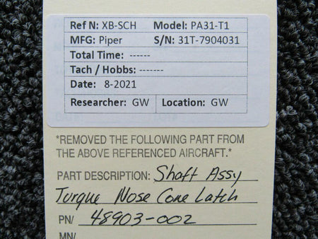 48903-002 Piper PA31-T1 Shaft Assembly Torque Nose Latch BAS Part Sales | Airplane Parts