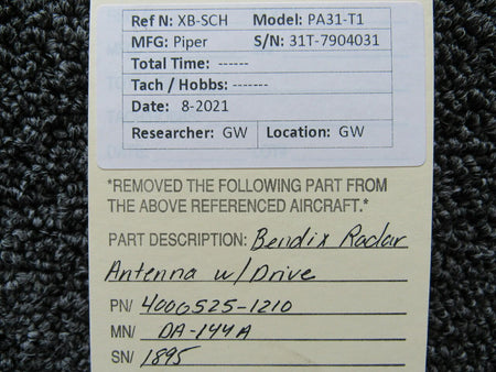 Bendix 4000525-1210 Piper PA31-T1 Bendix DA-144A Antenna Radar W/ Drive