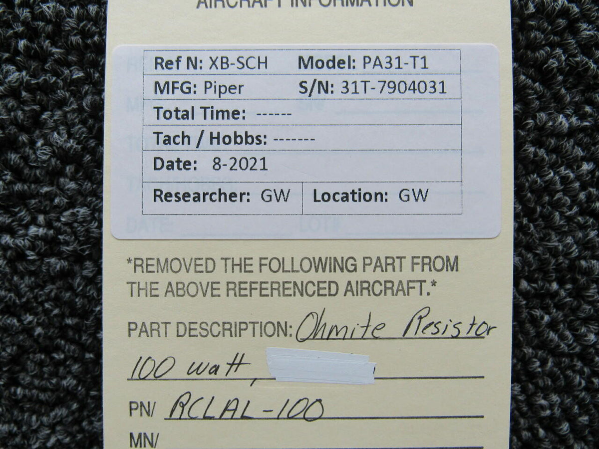 Ohmite RCLAL-100 Piper PA31-T1 Ohmite Resistor 100 Watt