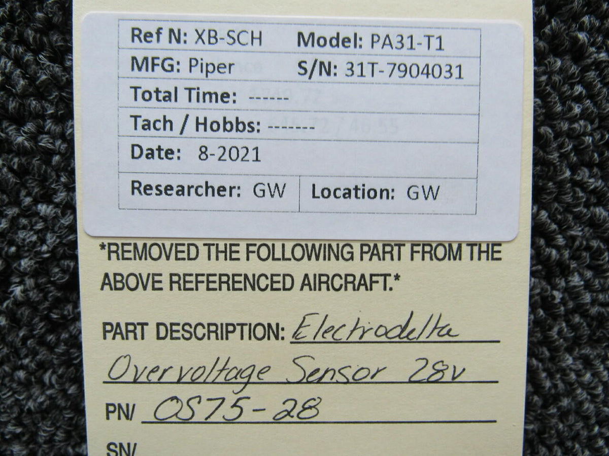 Electrodelta OS75-28 Piper PA31-T1 Electrodelta Overvoltage Sensor Volts 28