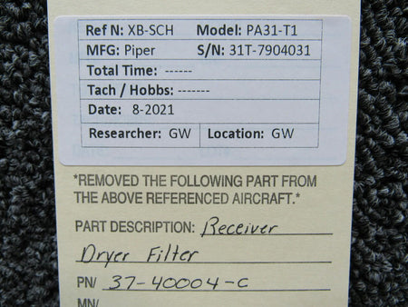 Piper 37-40004-C Piper PA31-T1 Receiver Dryer Filter