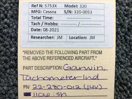 GARWIN 22-280-012 Cessna 320 Garwin Tachometer Indicator Volts 14