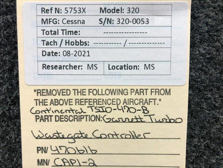Garrett 470616 M/N CAP1-2 Continental TSIO-470-B Garrett Turbo Wastegate Controller