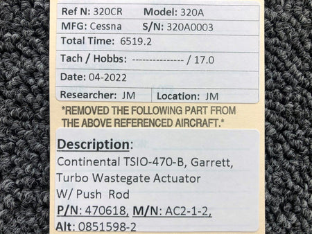 470618 (ALT: 0851598-2) Garrett Corp Turbo Wastegate Actuator W/ Push Rod BAS Part Sales | Airplane Parts