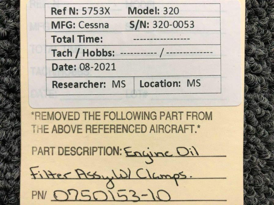 0750153-10 Cessna 320 Engine Oil Filter Assembly W/ Clamps BAS Part Sales | Airplane Parts