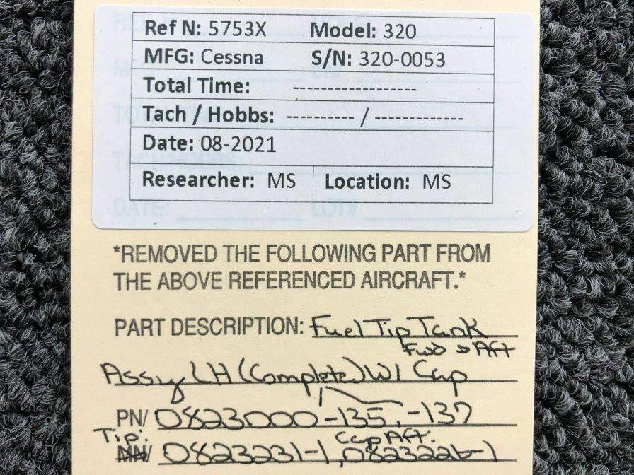 Cessna 0823000-135 Cessna 320 Fuel Tip Tank Assy LH Complete W/ Cap and Fairing