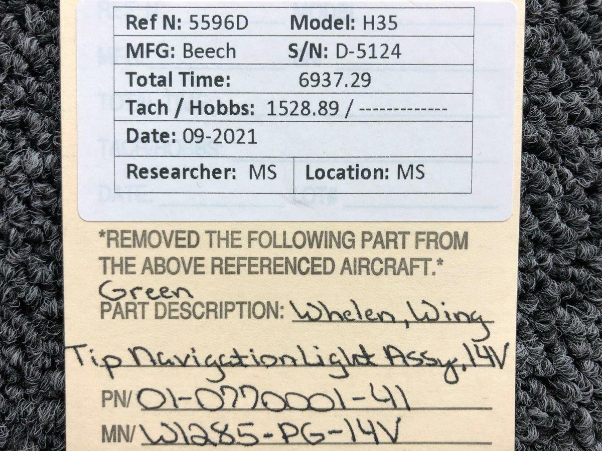 Whelen 01-0770001-41 M/N W1285-PG-14V Whelen Wing Navigation Light 14V, LED