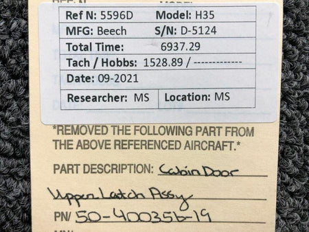 50-400356-19 Beechcraft H35 Cabin Door Upper Latch Assembly BAS Part Sales | Airplane Parts