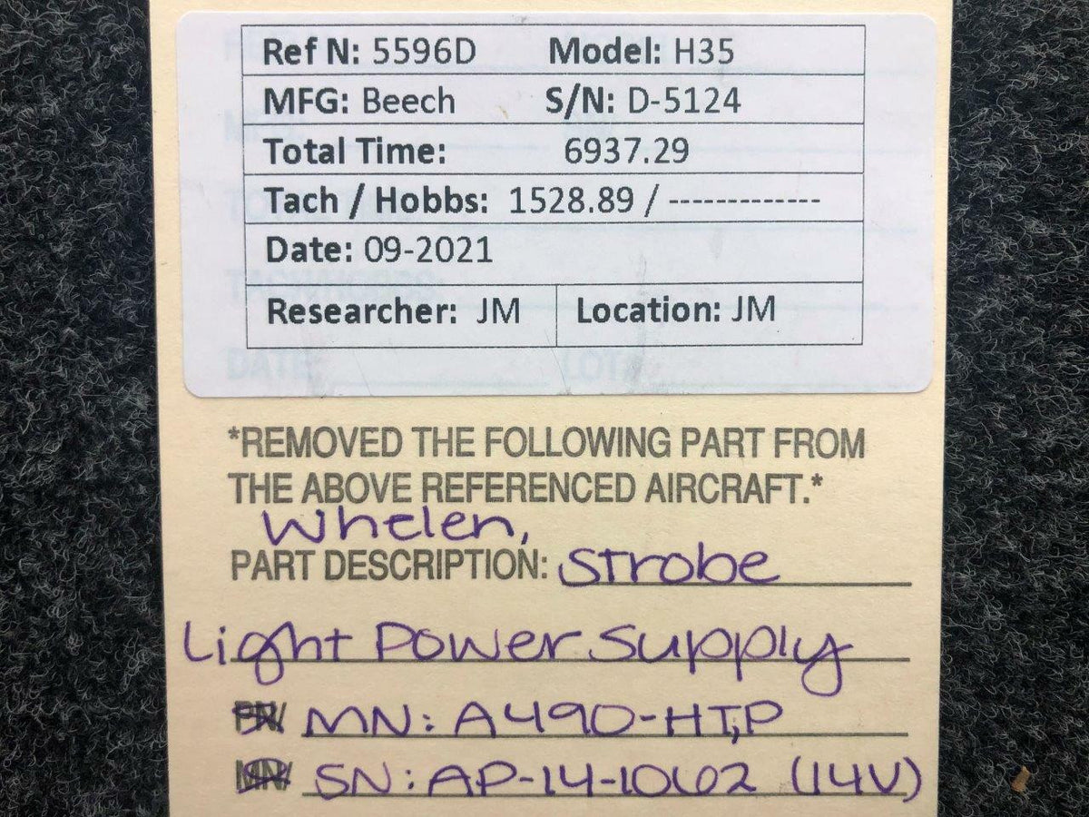 Whelen A490-HTP Beechcraft H35 Whelen Strobe Light Power Supply Assy 14V