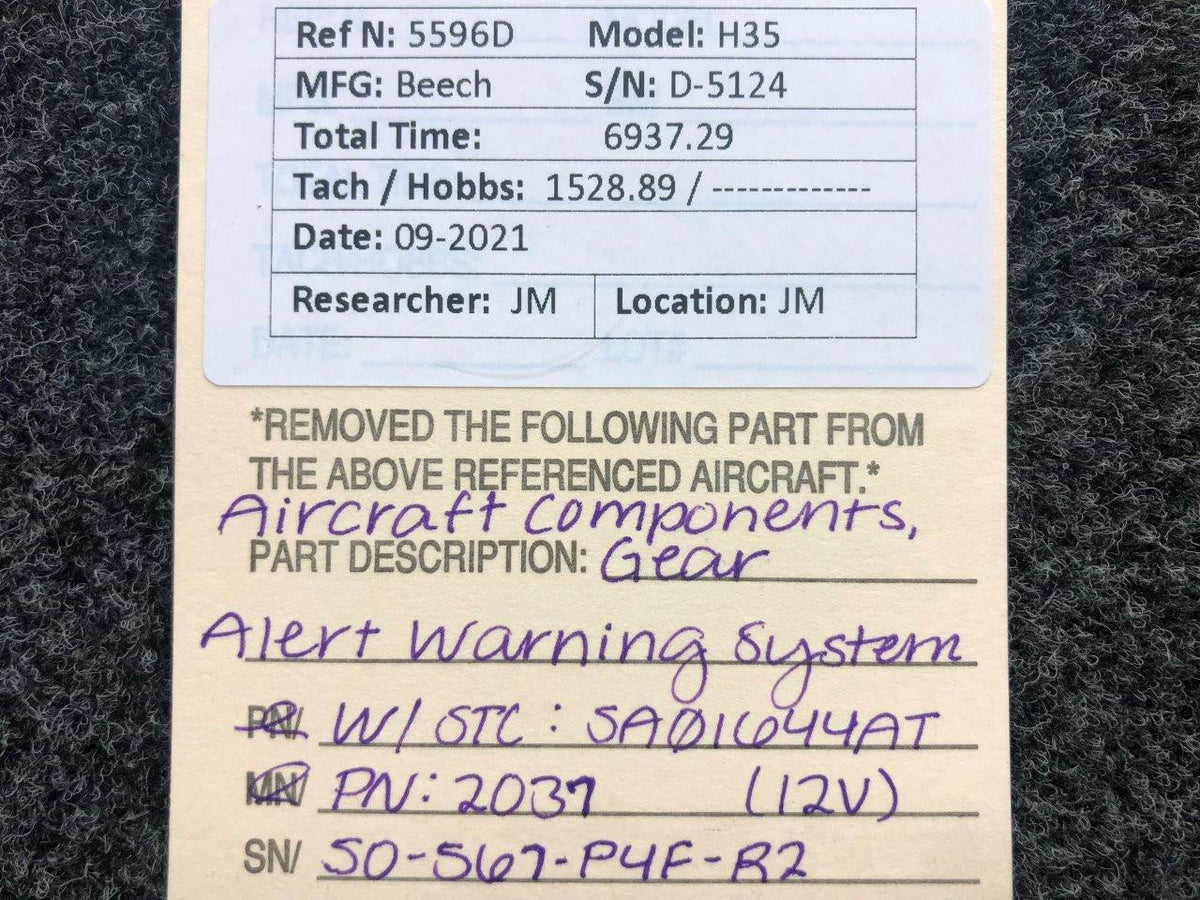 Aircraft Components 2037 Beech H35 Aircraft Components Gear Alert Warning System W STC 12V