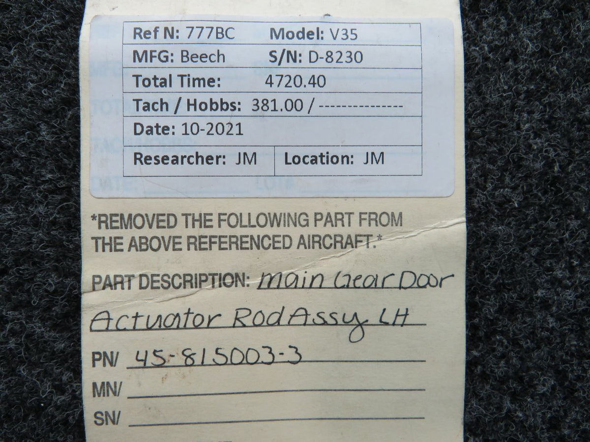 45-815003-3 Beechcraft V35 Landing Gear Door Actuator Assembly LH BAS Part Sales | Airplane Parts