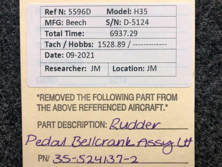 Beechcraft 35-524137-2 Beechcraft H35 Rudder Pedal Bellcrank Assembly LH