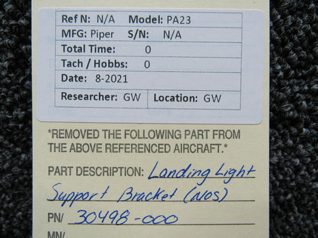 30498-000 Piper PA23 Landing Light Support Bracket (NEW OLD STOCK) (SA) BAS Part Sales | Airplane Parts