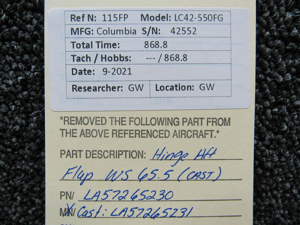 Columbia LA57265230 Columbia 350 Hinge Assembly Aft Flap WS 65.5 CAST