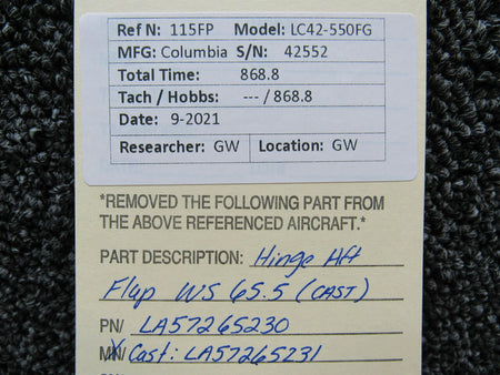 Columbia LA57265230 Columbia 350 Hinge Assembly Aft Flap WS 65.5 CAST