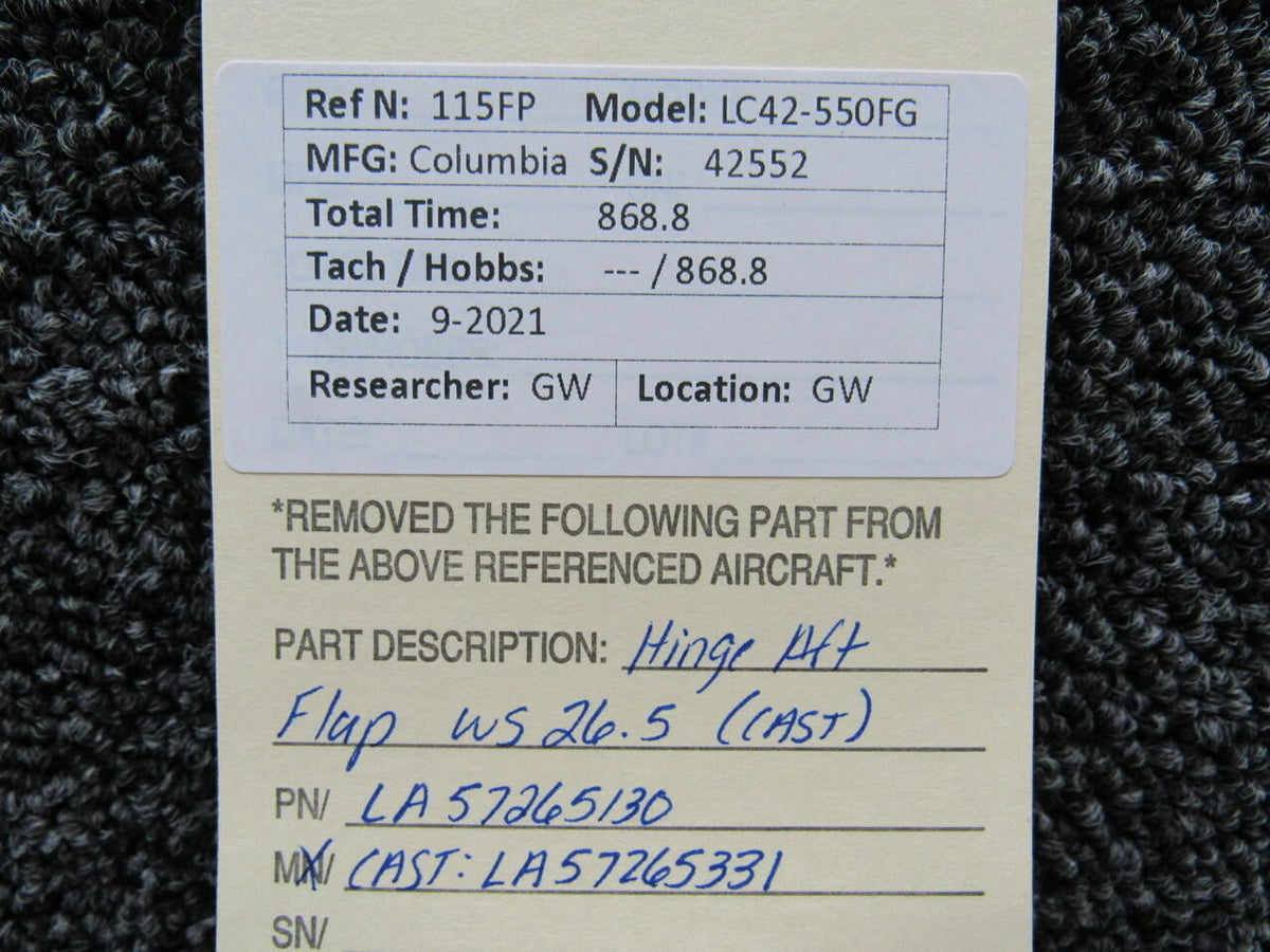 Columbia LA57265130 Columbia 350 Hinge Assembly Aft Flap WS 26.5 CAST