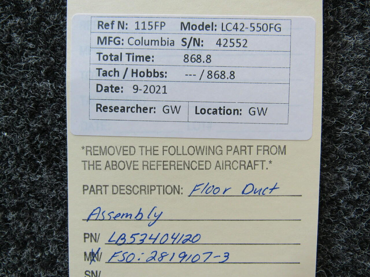 Columbia LB53404120 FSO 2819107-3 Columbia 350 Floor Duct Assembly