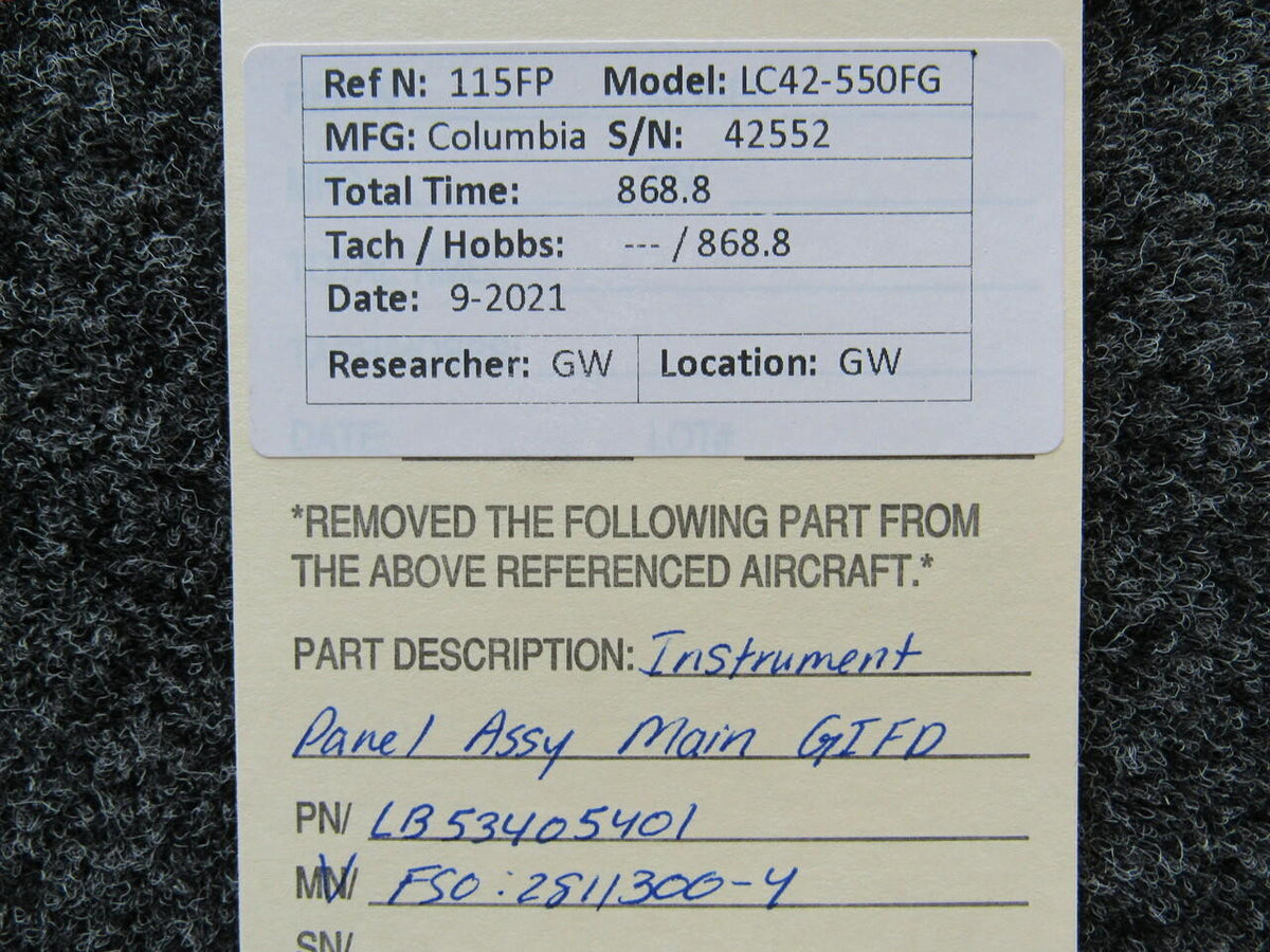 Columbia LB53405401 FSO 2811300-4 Columbia 350 Instrument Panel Assembly Main GIFD