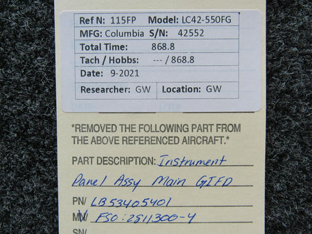 Columbia LB53405401 FSO 2811300-4 Columbia 350 Instrument Panel Assembly Main GIFD