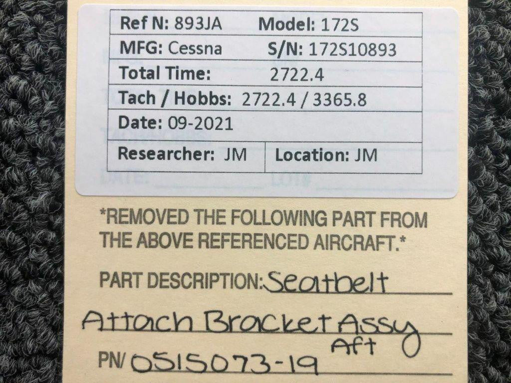 0515073-19 Cessna 172S Seatbelt Attach Bracket Assembly AFT BAS Part Sales | Airplane Parts