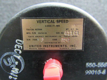 United Instruments 7000P USE CA-52-1A United Instruments Vertical Speed Indicator